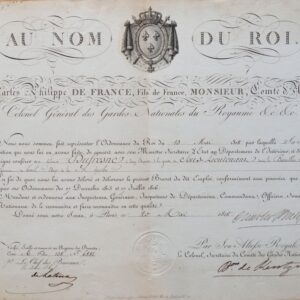 Brevet signé par le futur roi Charles X.