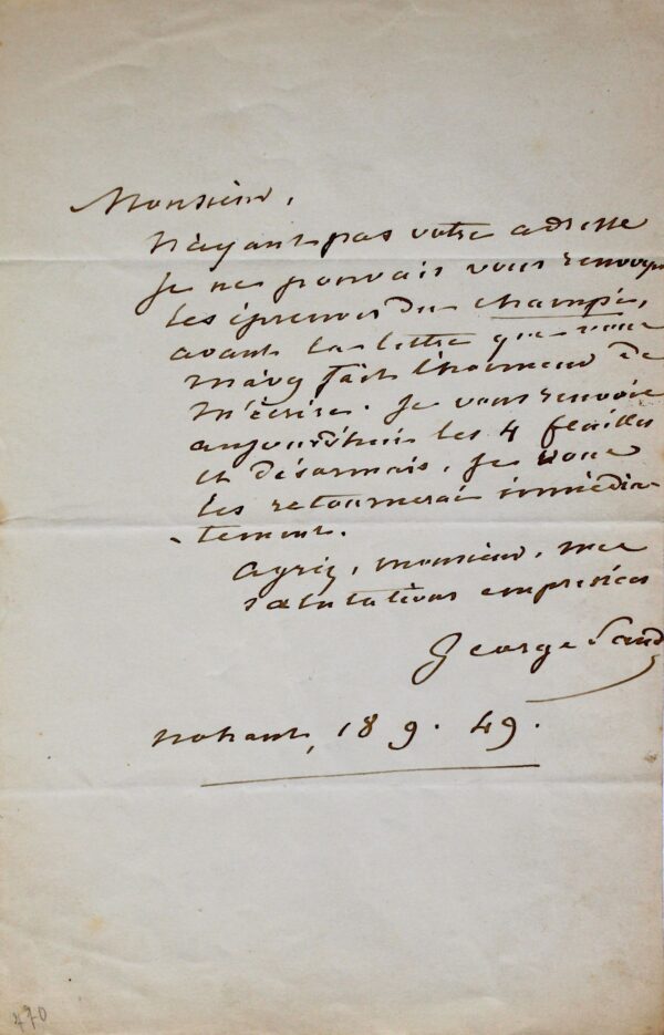 George Sand renvoie les épreuves de François le Champi.