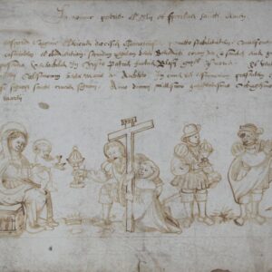 Rare profession de voeux monastiques de 1586 illustrée d'un superbe dessin à la plume.