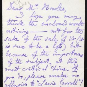 Lewis Carroll envoie un texte anonymement.