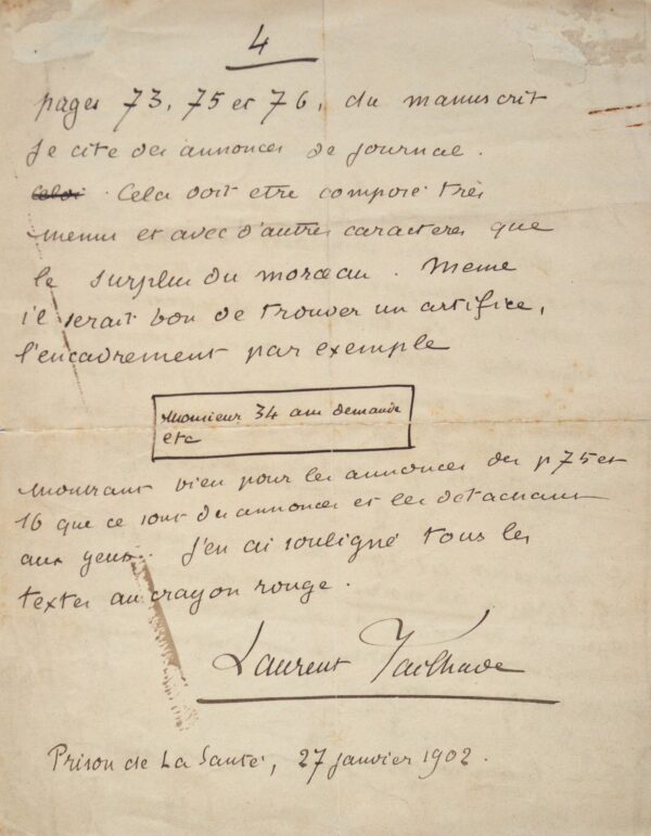 De la prison de la Santé, Laurent Tailhade dirige l'impression de son livre.