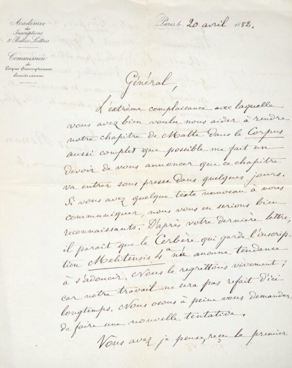 Ernest Renan recense les inscriptions phéniciennes de Malte pour le Corpus Inscriptionum Semiticarum.
