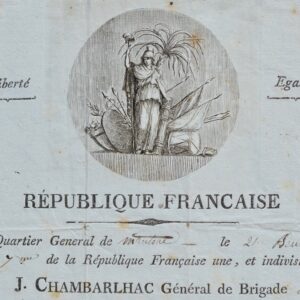 Lettre du général Jacques-Antoine de Chambarlhac avec belle vignette.