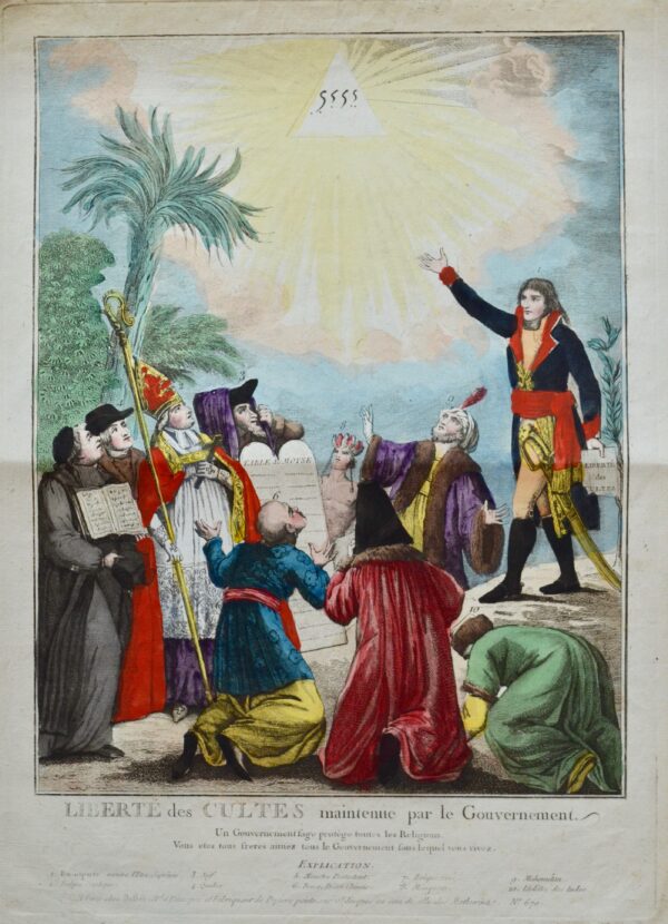 Belle estampe sur la liberté des cultes proclamée par Bonaparte.