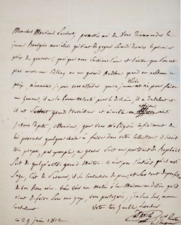 Jacques-Louis David admire le talent de son élève.