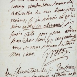 De l'ermitage de JJ Rousseau, Grétry attend des nouvelles de ses pièces.