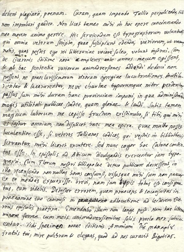 Belle et rare lettre de Graevius relative à son travail sur Cicéron.