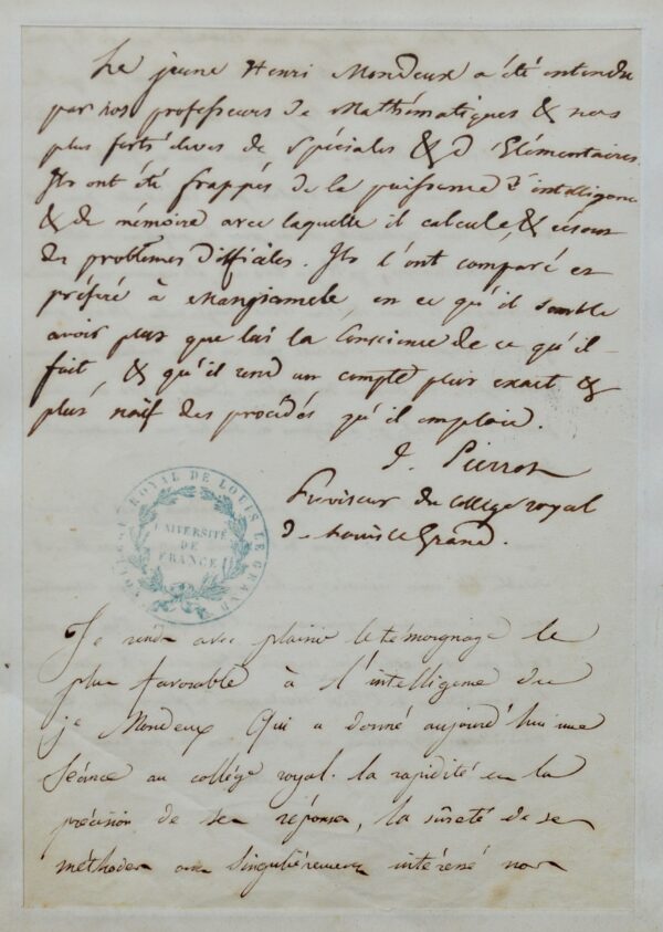 Le calculateur prodige Henri Mondeux reconnu pour ses capacités extraordinaires