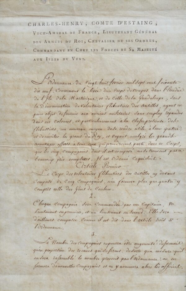 De Martinique, d'Estaing réorganise une compagnie de flibustiers