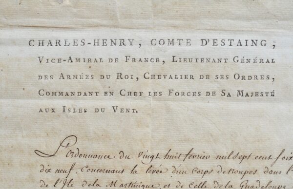 De Martinique, d'Estaing réorganise une compagnie de flibustiers