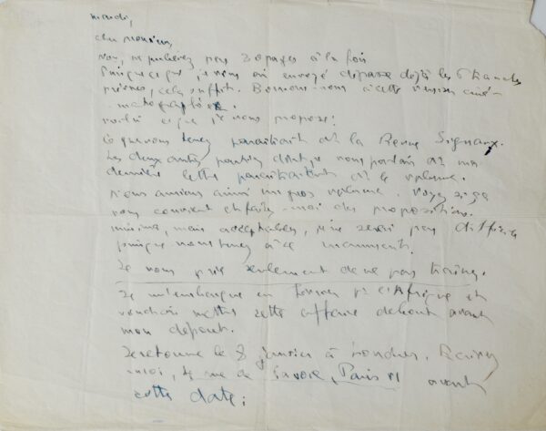 Cendrars dispense ses ordres avant son départ pour l'Afrique