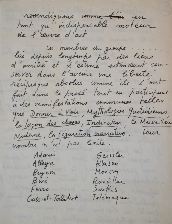 Manuscrits fondateurs du Groupe Européen d'Art Narratif