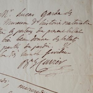 Laissez-passer de Georges Cuvier pour le Muséum d'Histoire naturelle
