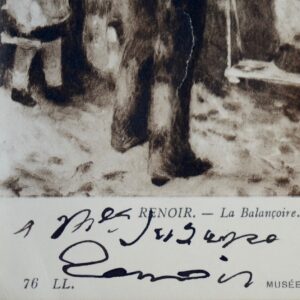 Envoi autographe de Renoir sur la reproduction d'un de ses tableaux