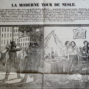 Placard relatant un fait divers criminel contre des jeunes filles, à Paris