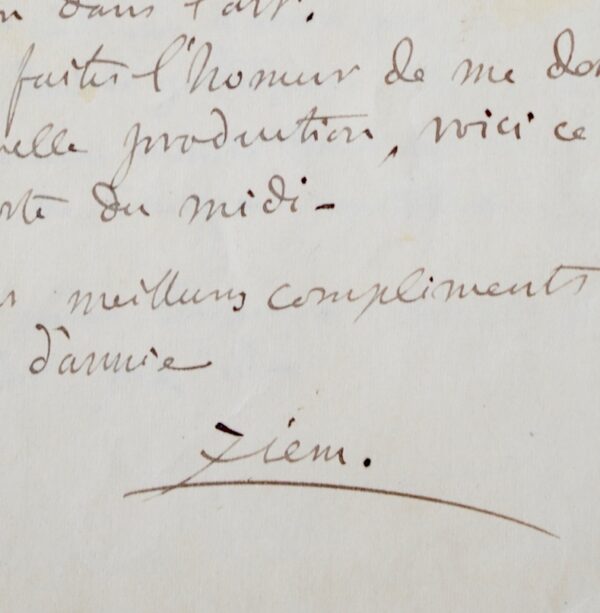 Jolie lettre de Félix Ziem illustrée d'un croquis de la lagune de Venise