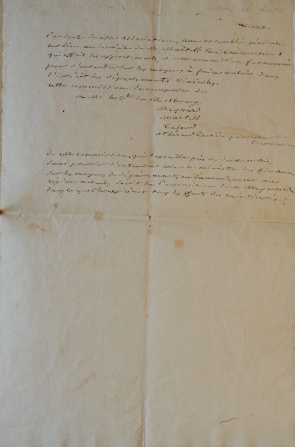 70 députés de 1831 signent une pétition pour diminuer les taxes sur les boissons