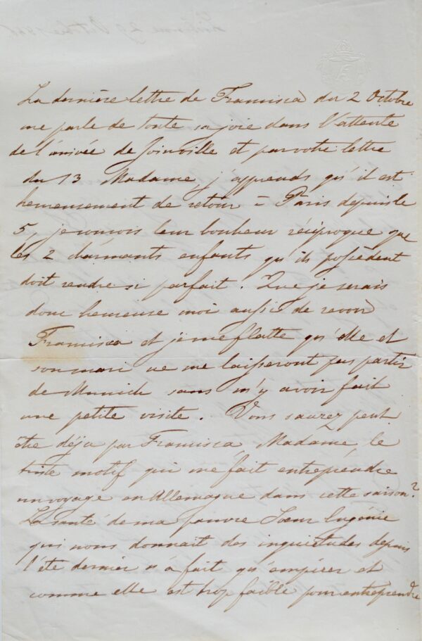 L'impératrice Amélie du Brésil écrit à la reine Marie-Amélie