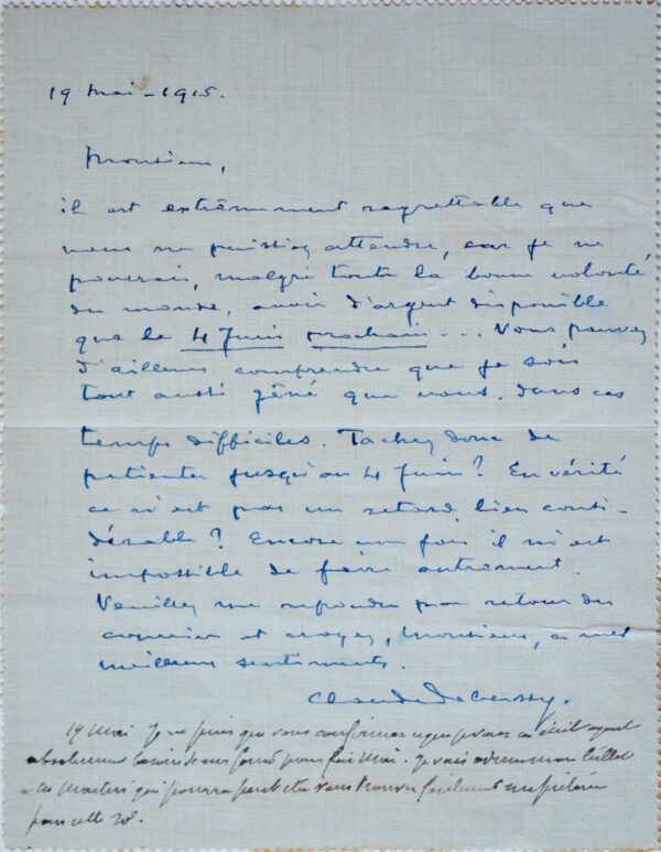 Debussy, malade, ne peut régler ses dettes