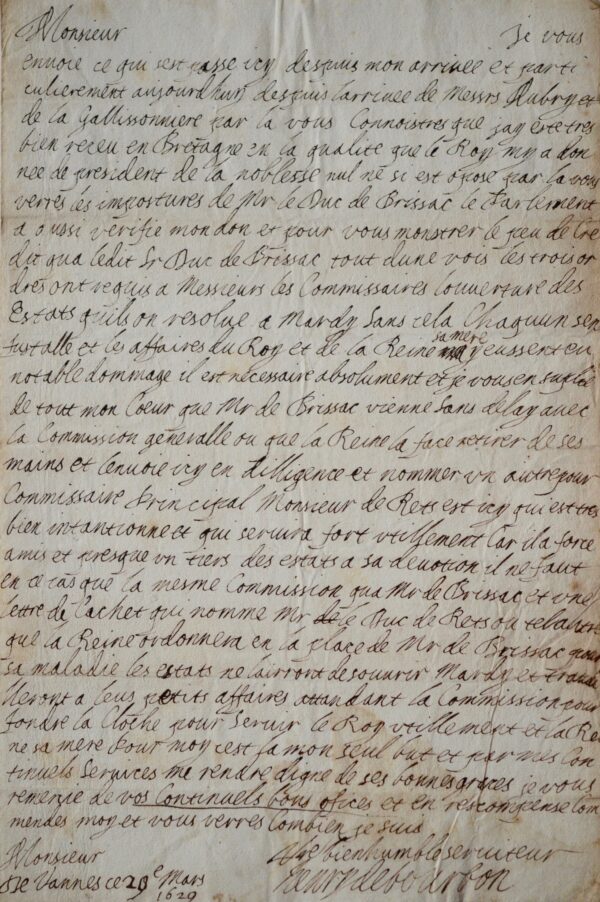 Le prince de Condé ouvre les États de Bretagne à Vannes