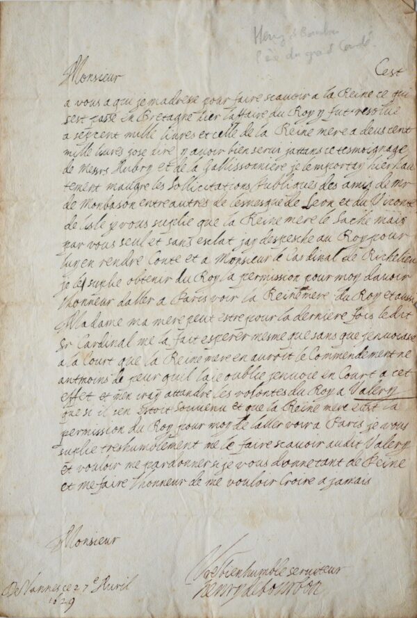 Le prince de Condé ouvre les États de Bretagne à Vannes