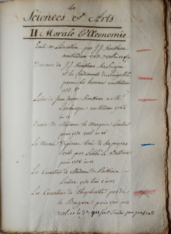Inventaire manuscrit de bibliothèque par Claude Marin Saugrain le Jeune
