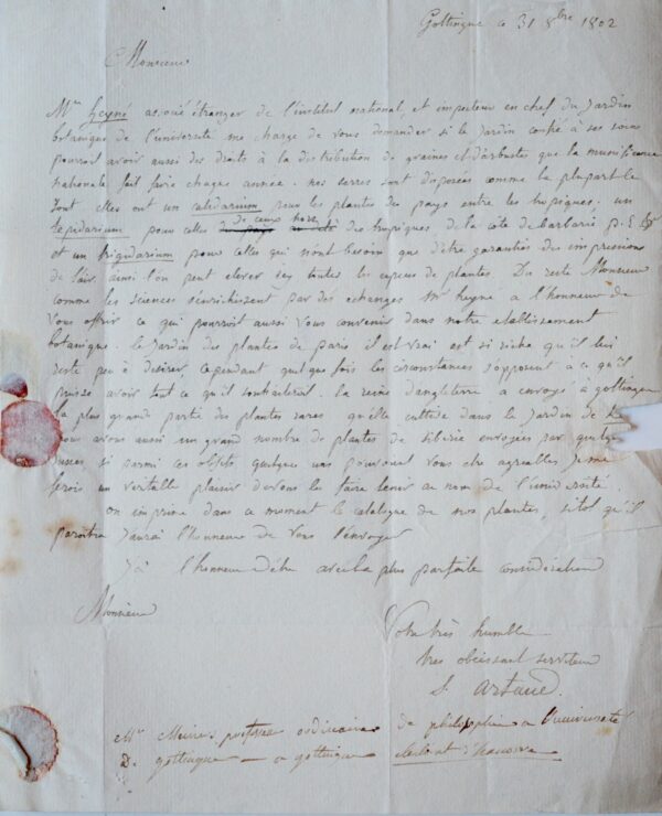 "La Reine d'Angleterre a envoyé à Gottingen la plus grande partie des plantes rares qu'elle cultive "