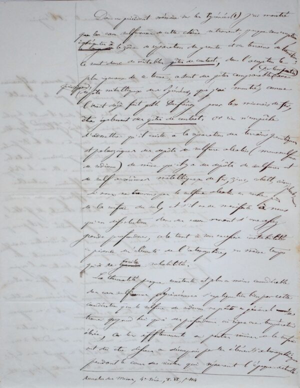 Manuscrit de Joseph Durocher : "De l'origine des eaux sulfureuses pyrénéennes"