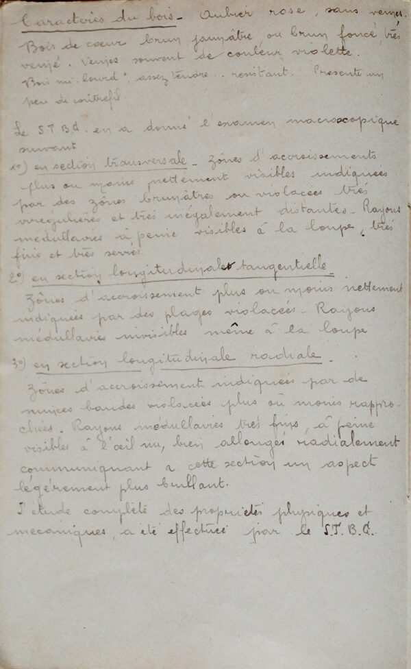 Manuscrit contenant la description des principales essences forestières de la Guadeloupe