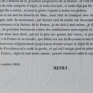 Manifeste du Comte de Chambord, 25 octobre 1852
