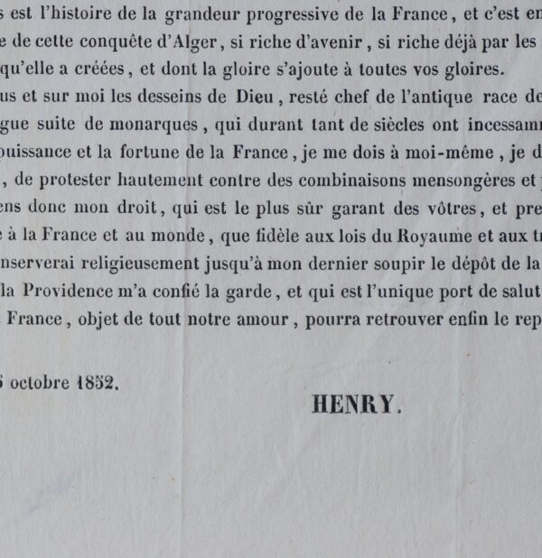 Manifeste du Comte de Chambord, 25 octobre 1852