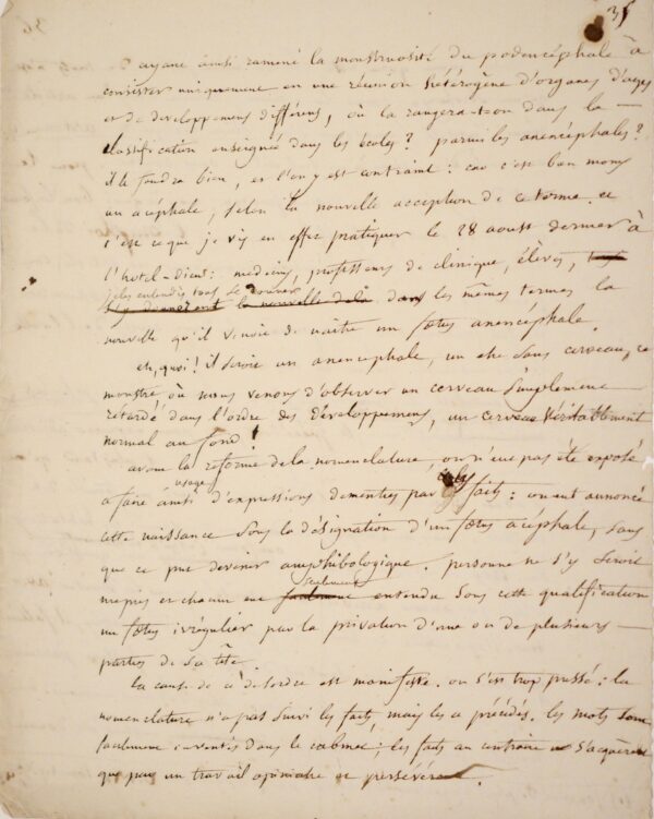 Étienne Geoffroy Saint-Hilaire, manuscrit de tératologie