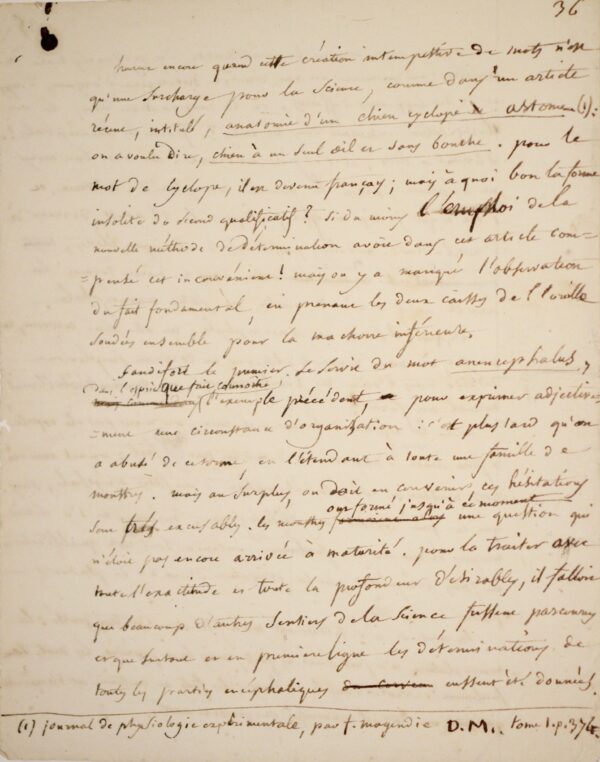 Étienne Geoffroy Saint-Hilaire, manuscrit de tératologie