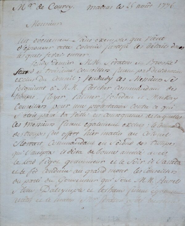 Monneron, la Compagnie des Indes et Madras