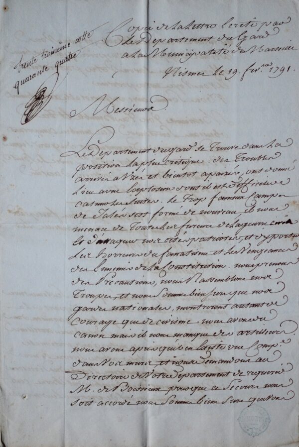 Intéressant document signé par Barbaroux, 1791