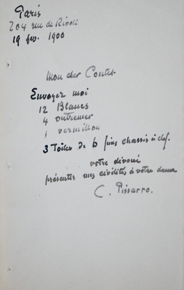 Pissarro commande du matériel pour peindre ses vues du Louvre