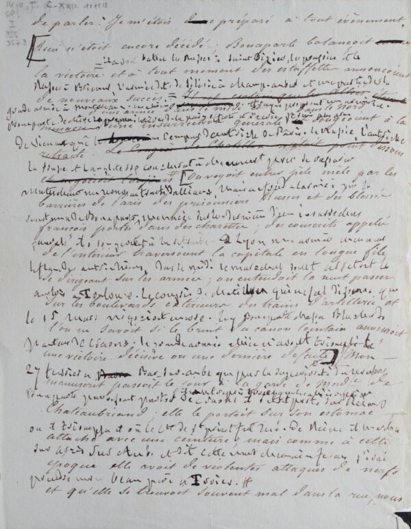 Manuscrit de Chateaubriand sur Napoléon pour les Mémoires d'Outre-Tombe