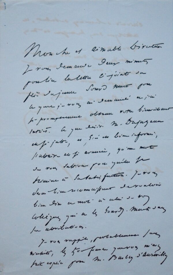 Désiré Nisard loue le talent de Barbey d'Aurevilly