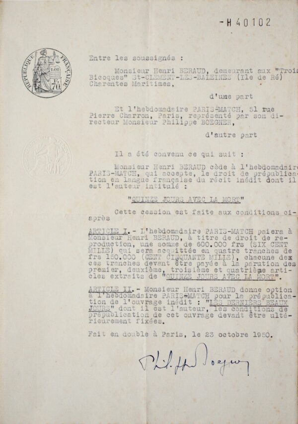 Henri Béraud : manuscrit de Quinze jours avec la mort et documents