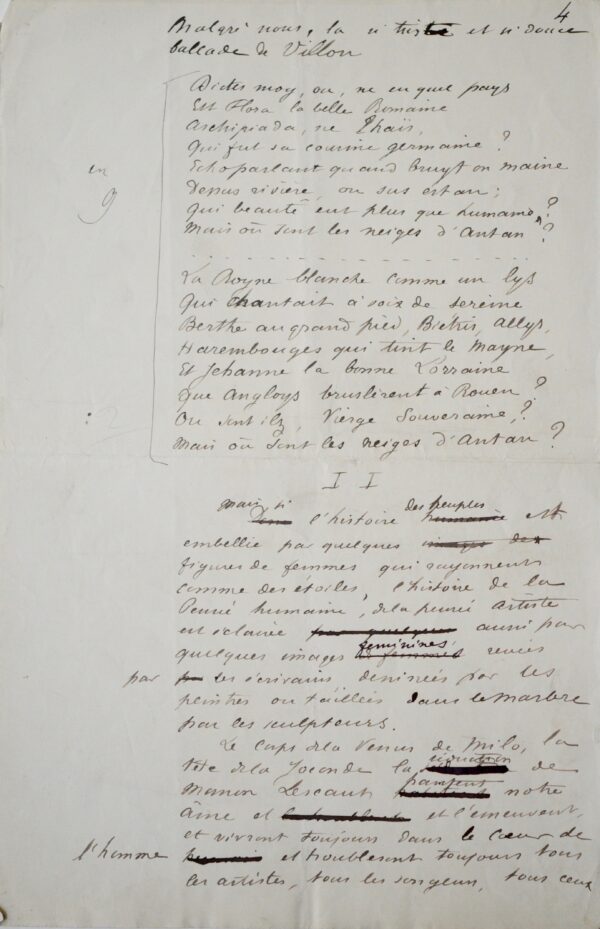 Manuscrit de la préface de Manon Lescaut, par Maupassant