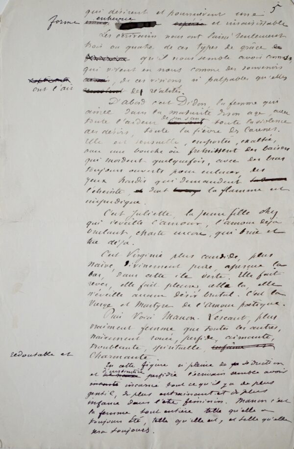 Manuscrit de la préface de Manon Lescaut, par Maupassant