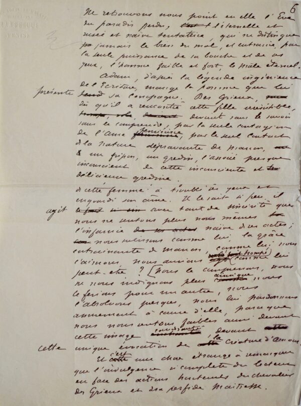 Manuscrit de la préface de Manon Lescaut, par Maupassant