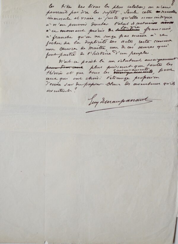 Manuscrit de la préface de Manon Lescaut, par Maupassant