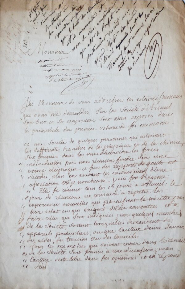 Berthollet défend sa Société d'Arcueil