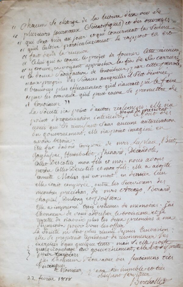 Berthollet défend sa Société d'Arcueil