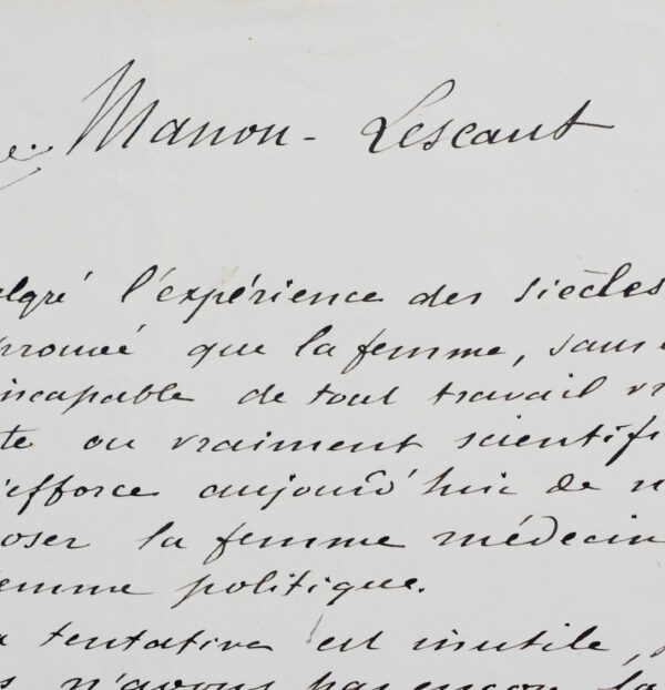 Manuscrit de la préface de Manon Lescaut, par Maupassant