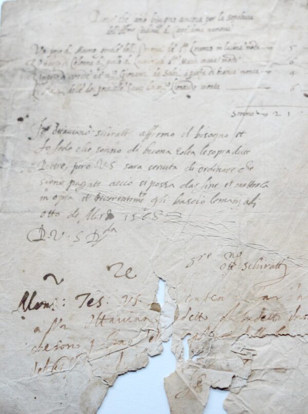 Très rare billet de l'architecte de la Renaissance italienne Ottaviano Schiratti