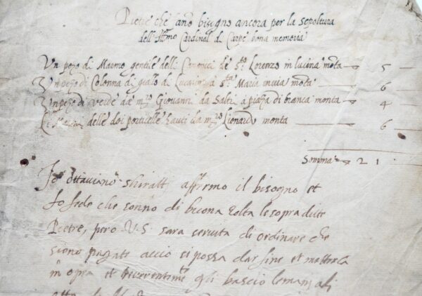 Très rare billet de l'architecte de la Renaissance italienne Ottaviano Schiratti