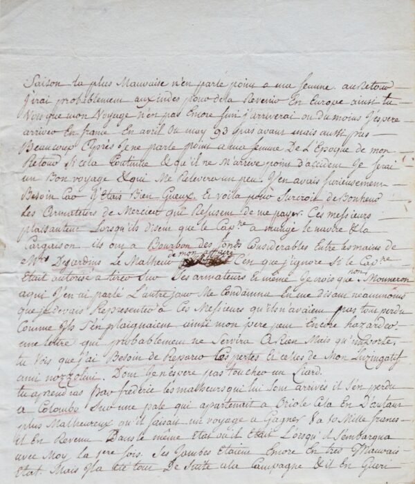 Très intéressante lettre du navigateur Pierre Magon de Lépinay, sous la Révolution