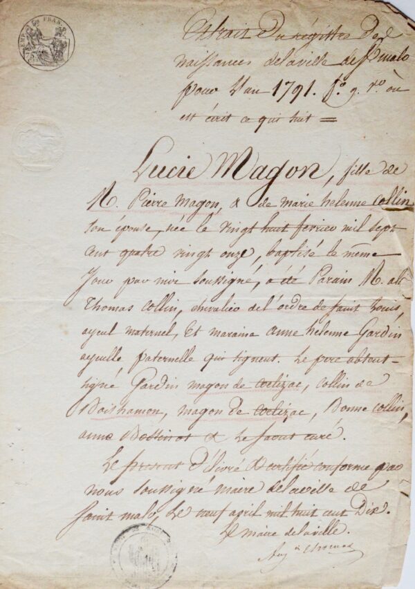 Très intéressante lettre du navigateur Pierre Magon de Lépinay, sous la Révolution